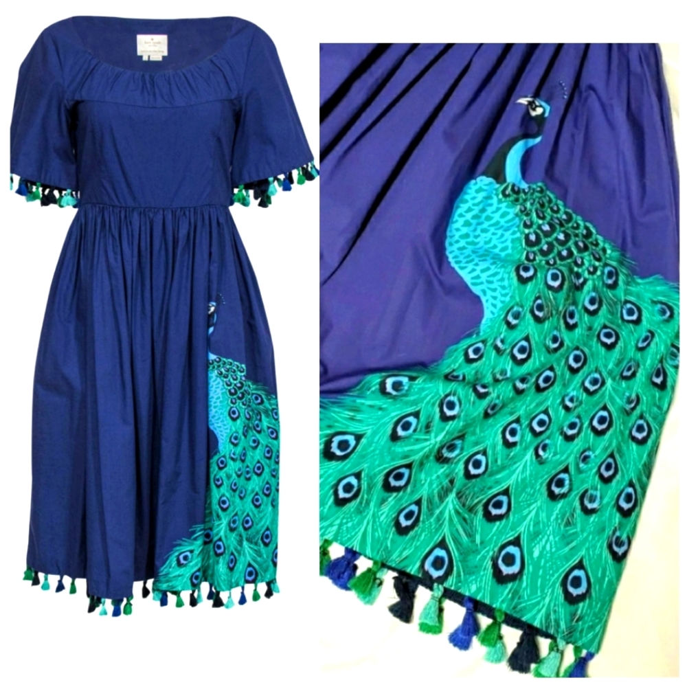 Kate Spade BNWOT Plume Peacock Poplin Dress